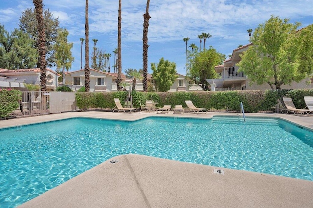 view of swimming pool with a patio