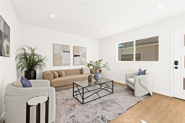 living room with light hardwood / wood-style floors