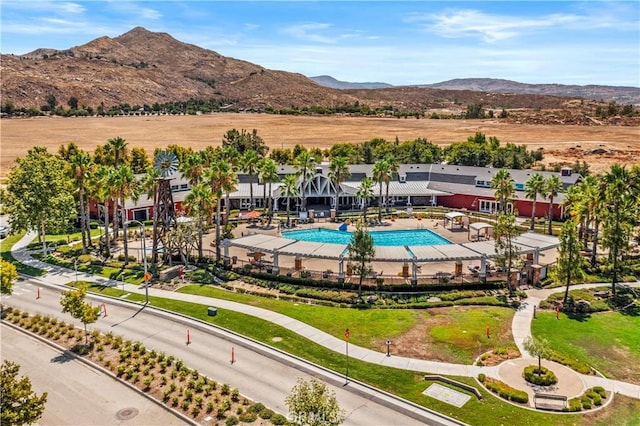 view of pool featuring a mountain view