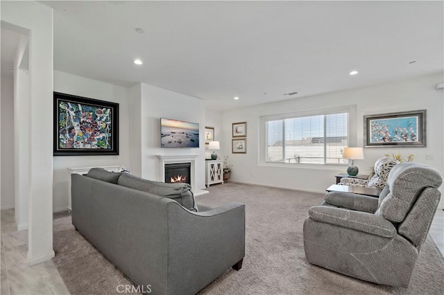 living room with light carpet