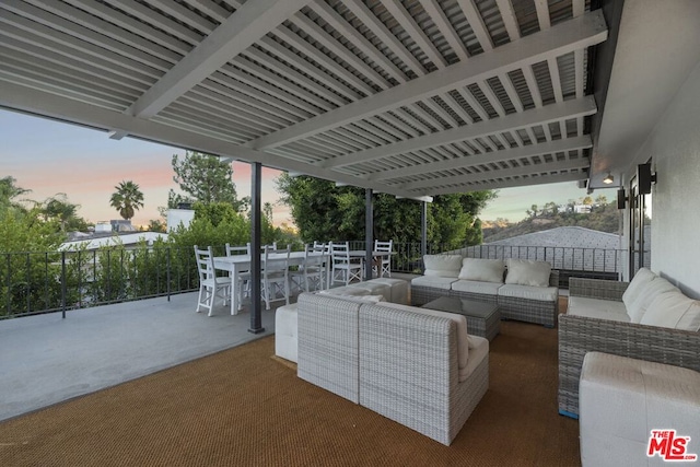 patio terrace at dusk with outdoor lounge area