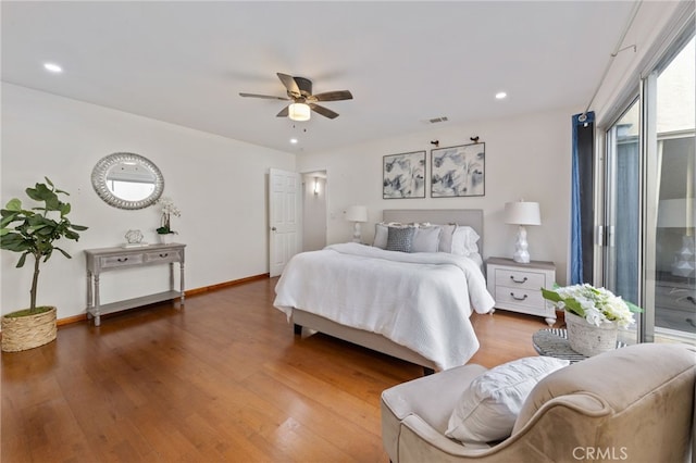 bedroom featuring ceiling fan and wood-type flooring