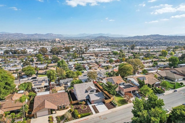 drone / aerial view featuring a mountain view