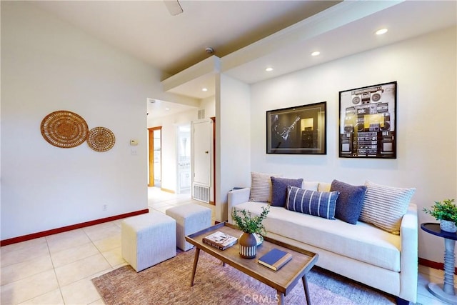 living room with light tile patterned flooring