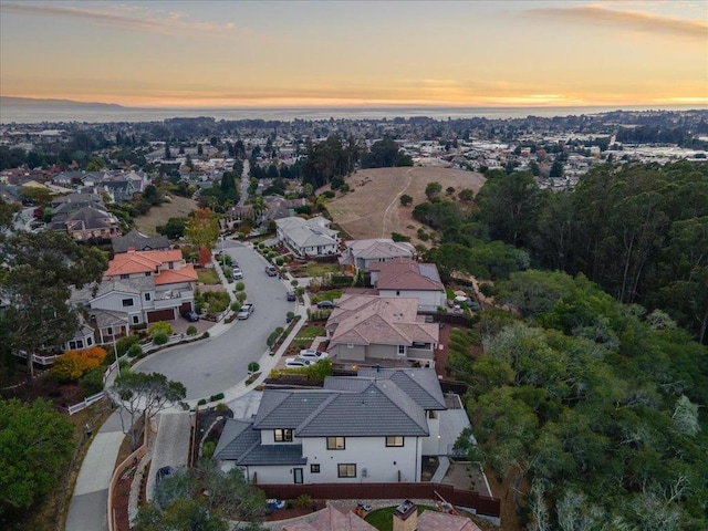 view of aerial view at dusk