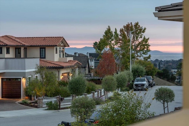 exterior space featuring a mountain view