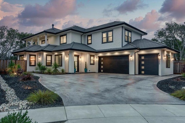 prairie-style house with a garage