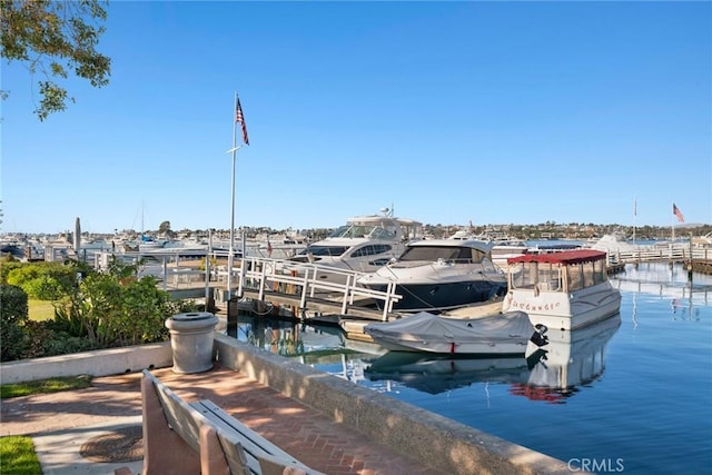 view of dock with a water view