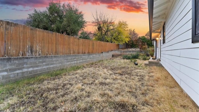 view of yard at dusk