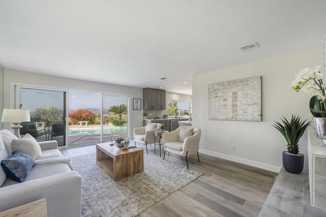 living room featuring light hardwood / wood-style flooring