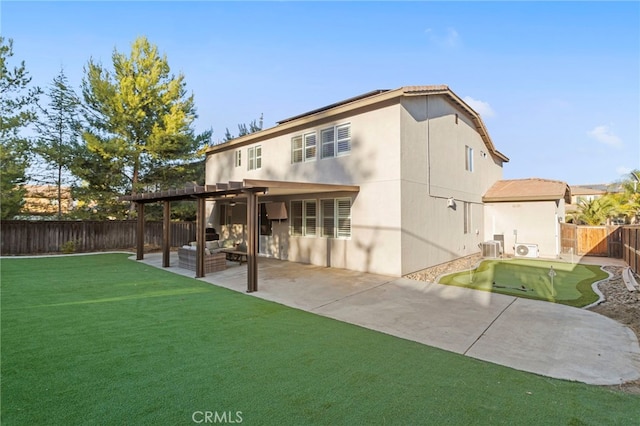 back of house featuring a pergola, a yard, and a patio area