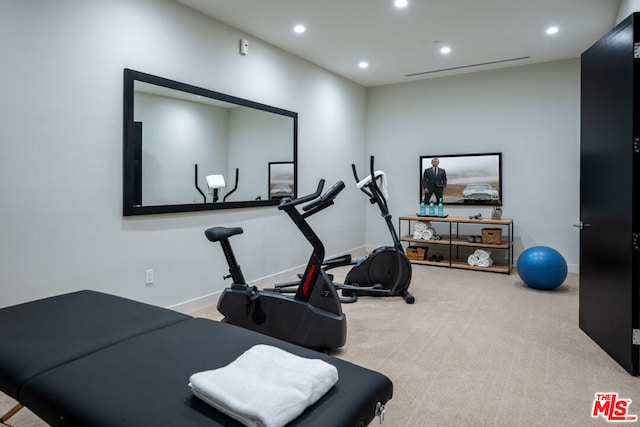 exercise room featuring carpet floors