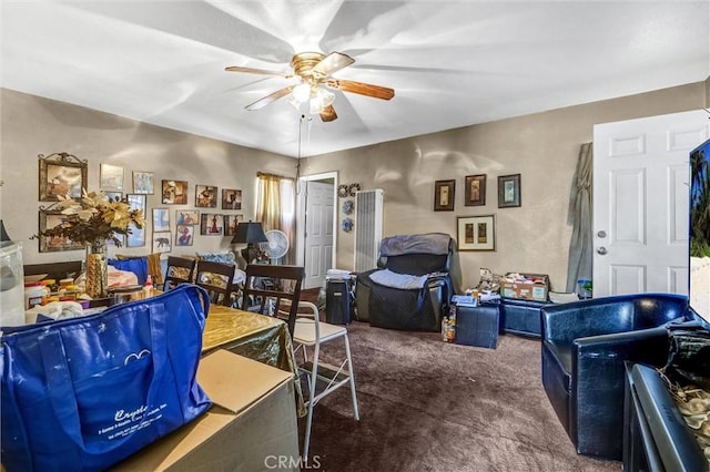 interior space featuring ceiling fan