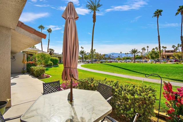 view of patio featuring a mountain view