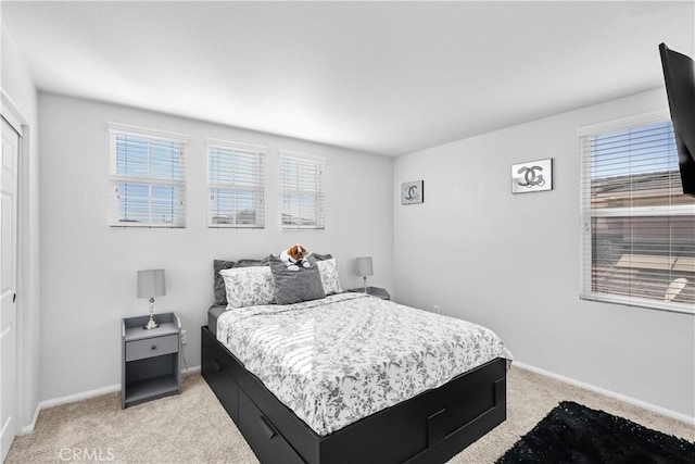 carpeted bedroom with multiple windows