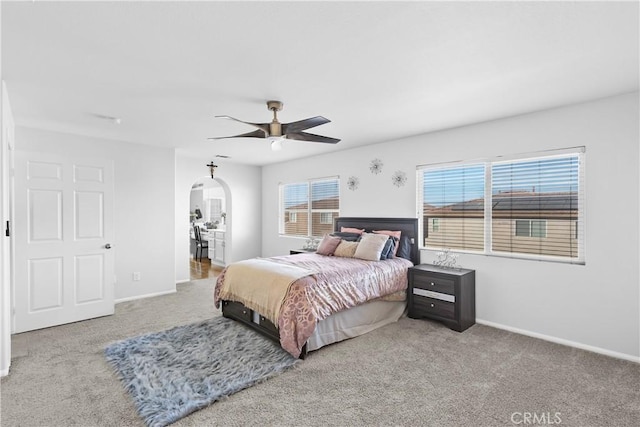 bedroom with carpet flooring and ceiling fan