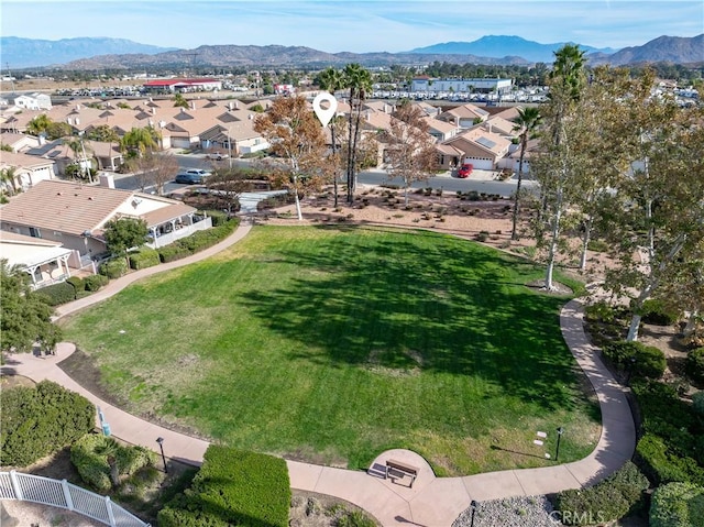 drone / aerial view with a mountain view