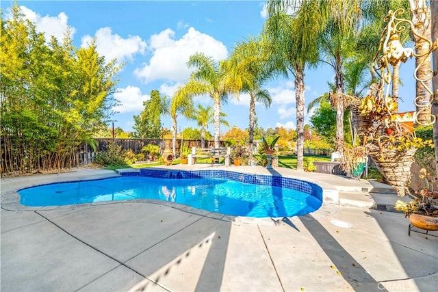 view of swimming pool featuring a patio area