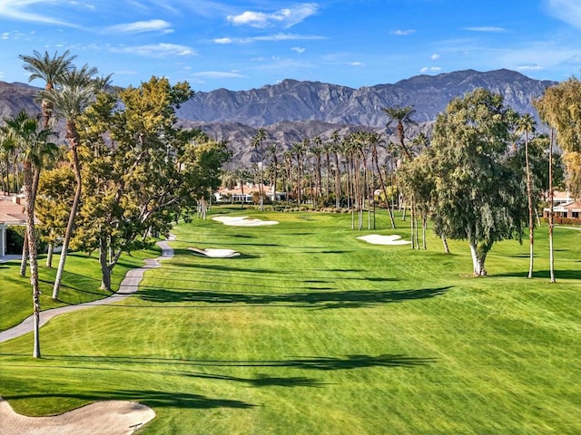 view of property's community featuring a mountain view and a yard