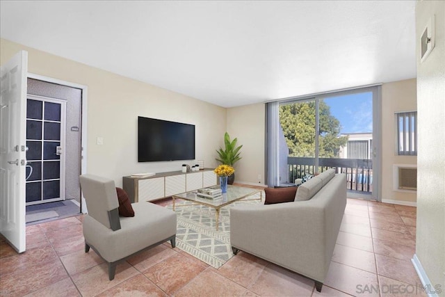 living room featuring tile patterned flooring