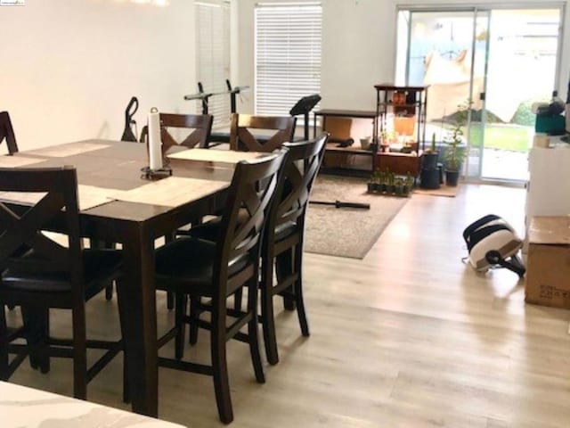 dining space featuring light hardwood / wood-style floors