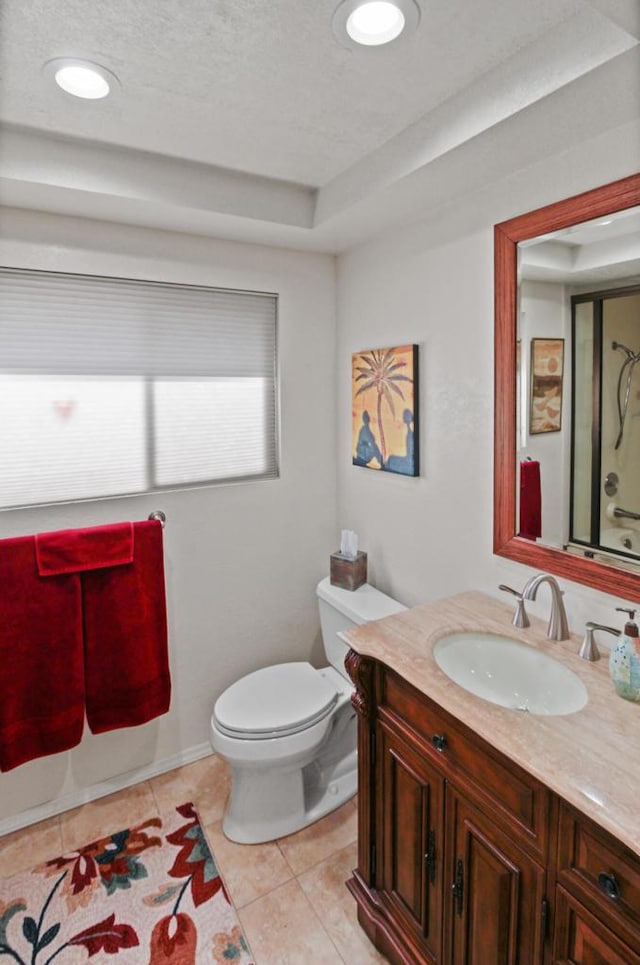 full bathroom with tile patterned flooring, vanity, toilet, and shower / bathtub combination