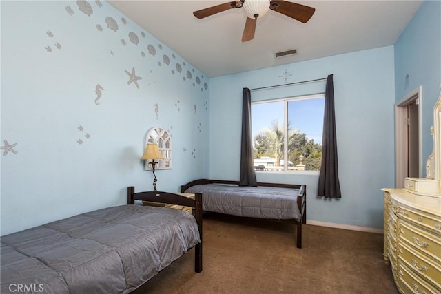 bedroom with carpet flooring and ceiling fan