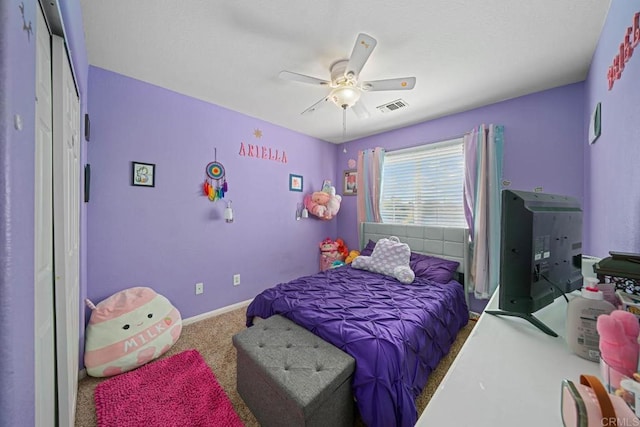 bedroom featuring carpet and ceiling fan