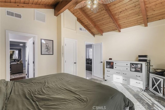 bedroom featuring wooden ceiling and beamed ceiling