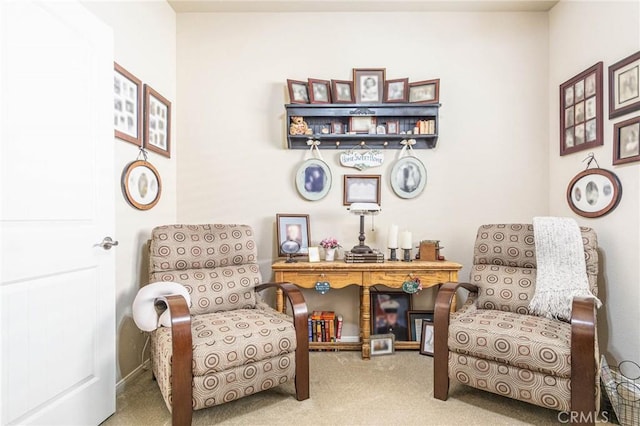 living area with carpet