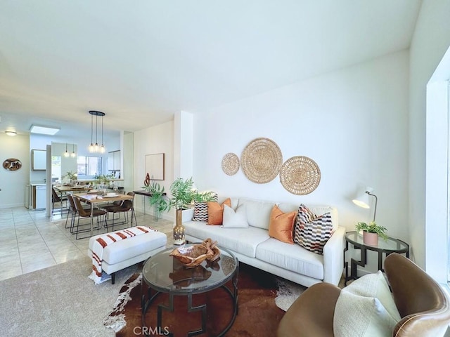 living room with light tile patterned floors