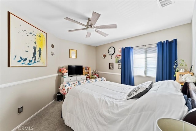 bedroom with carpet and ceiling fan