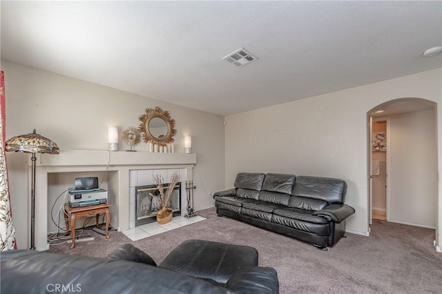 living room with light carpet