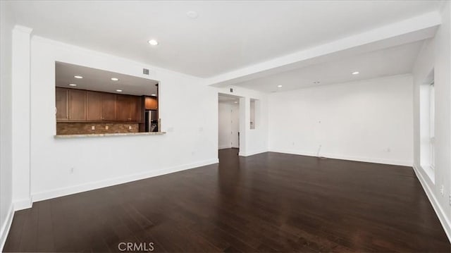 unfurnished living room with dark hardwood / wood-style flooring