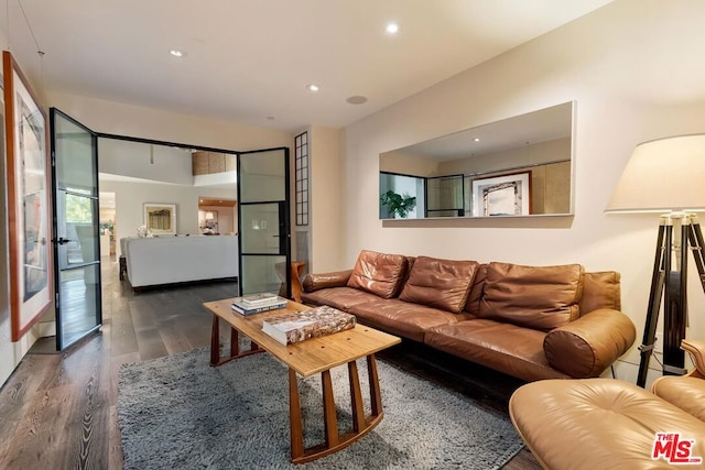 living room featuring dark hardwood / wood-style flooring