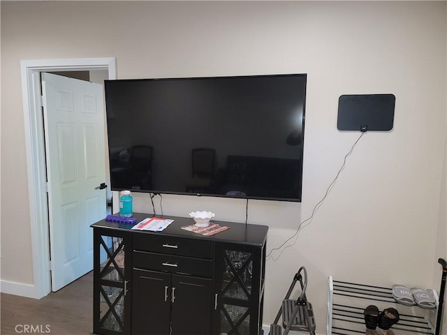 office area with wood-type flooring