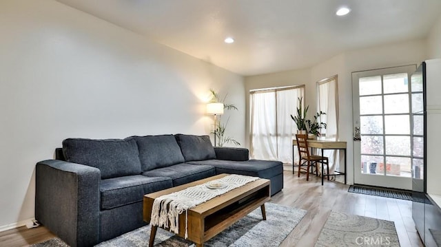 living room featuring a wealth of natural light and hardwood / wood-style floors