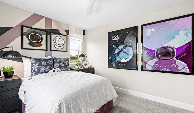 bedroom with carpet flooring and ceiling fan