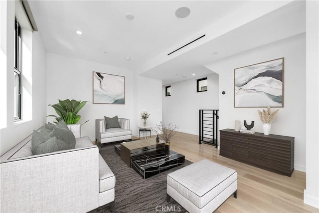 living room featuring light wood-type flooring