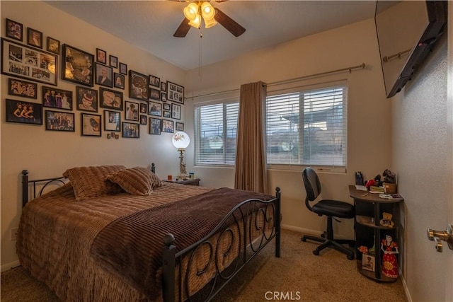 bedroom with carpet flooring and ceiling fan