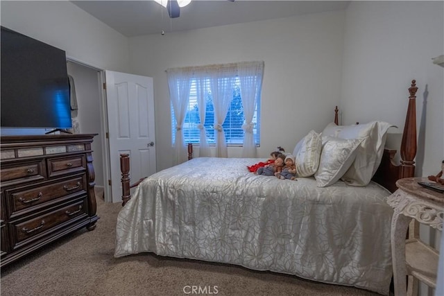 bedroom with carpet flooring and ceiling fan