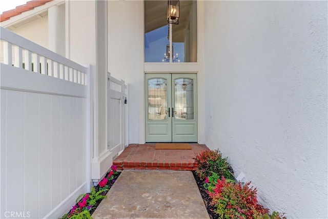 doorway to property featuring french doors