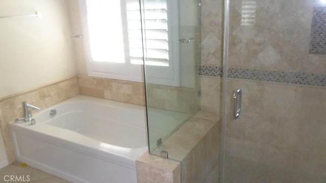 bathroom with shower with separate bathtub