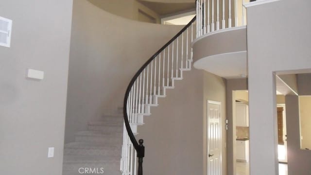 stairway with a towering ceiling