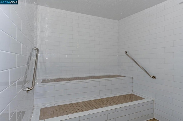 bathroom with a tile shower