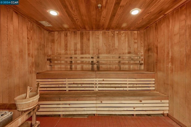 view of sauna with carpet floors