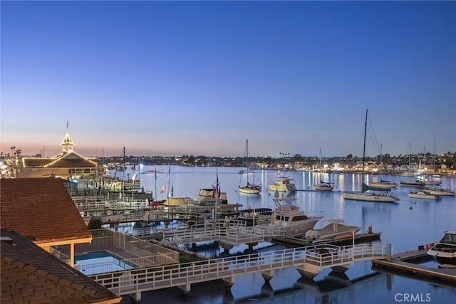 property view of water with a boat dock