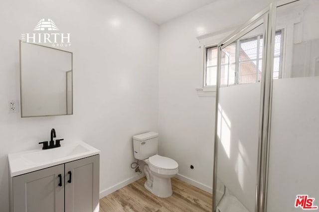 bathroom with vanity, hardwood / wood-style flooring, and toilet