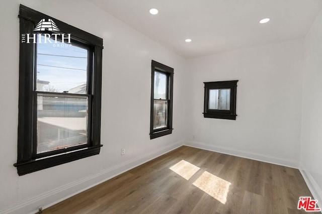 unfurnished room featuring wood-type flooring and a healthy amount of sunlight