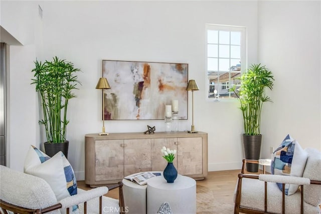 sitting room with light hardwood / wood-style flooring